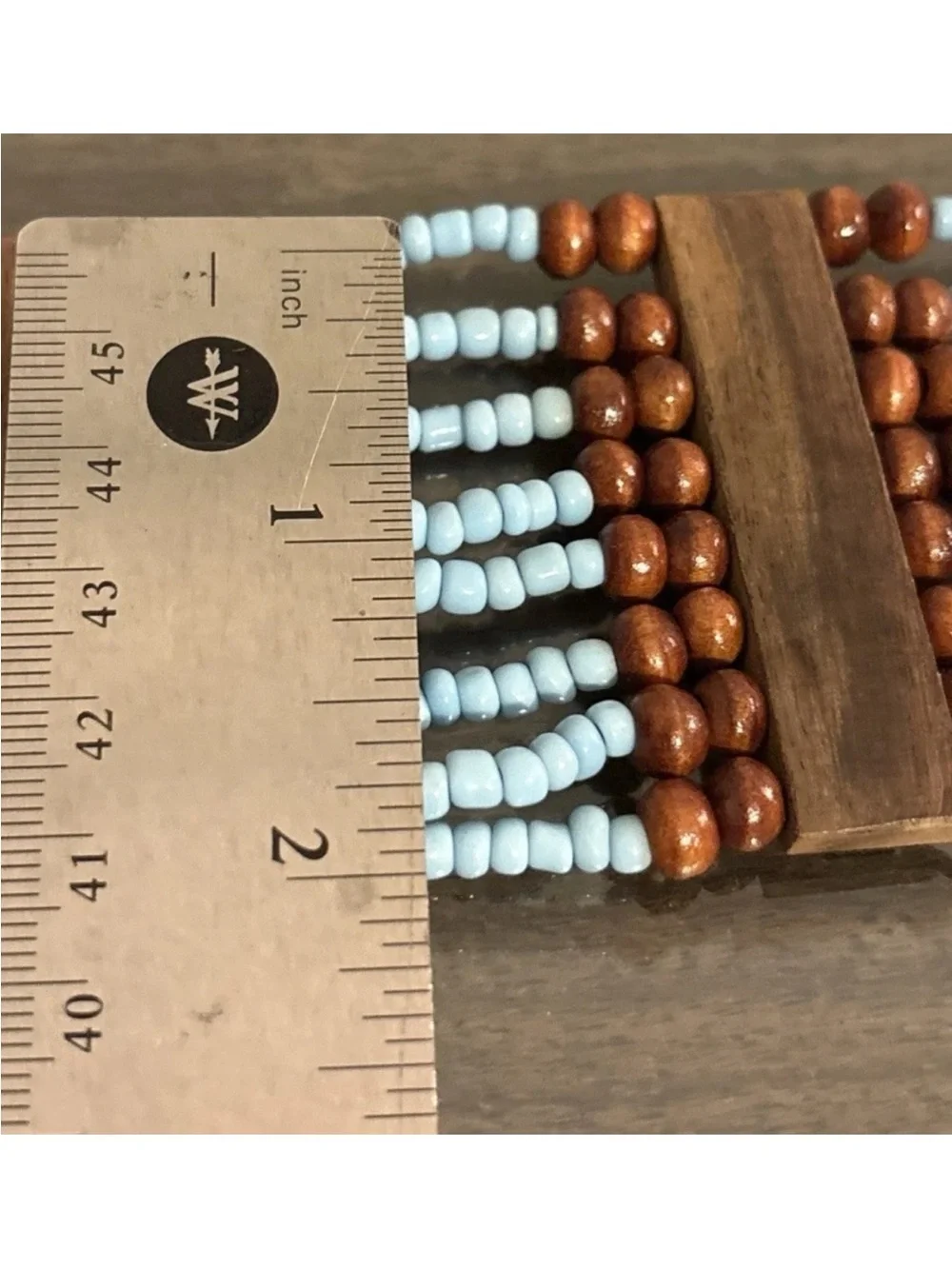 Beaded Wooden Waist Belt - Light Blue/Wood